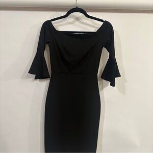 Soprano Black Off-Shoulder Midi Dress with Bell Sleeves